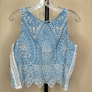 Blue Lace Sleeveless Top